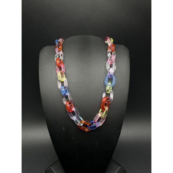 Acrylic Cable Link Necklace Rainbow Clear 18” - Picture 3 of 7